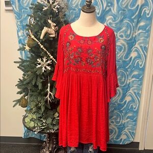 NWOT Umgee Red Floral Embroidered Long Sleeve Dress